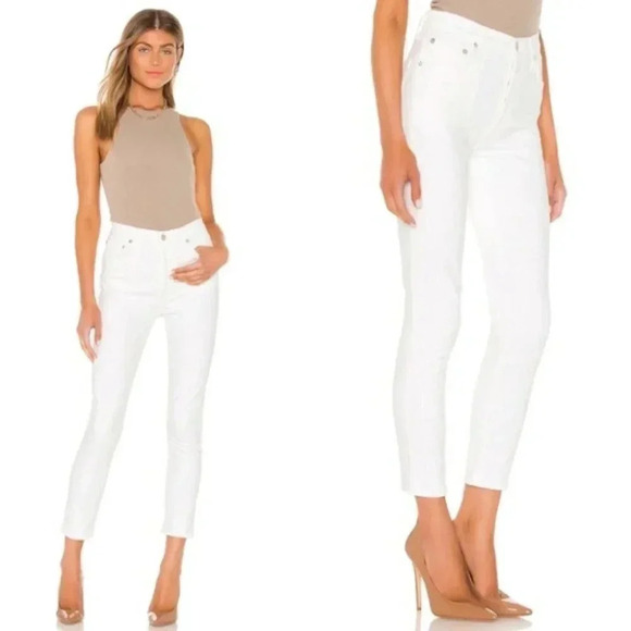 NWT Agolde Nico High Rise Slim Jeans Denim Ankle Blurred White - Picture 1 of 14